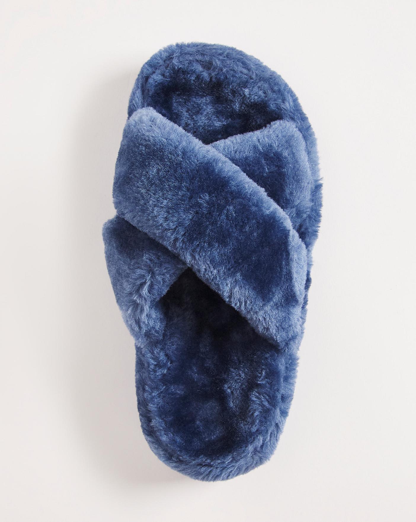 Simply Be Nanny Crossover Strap Footbed Slippers Ex Wide Fit Simply Comfort| Blue