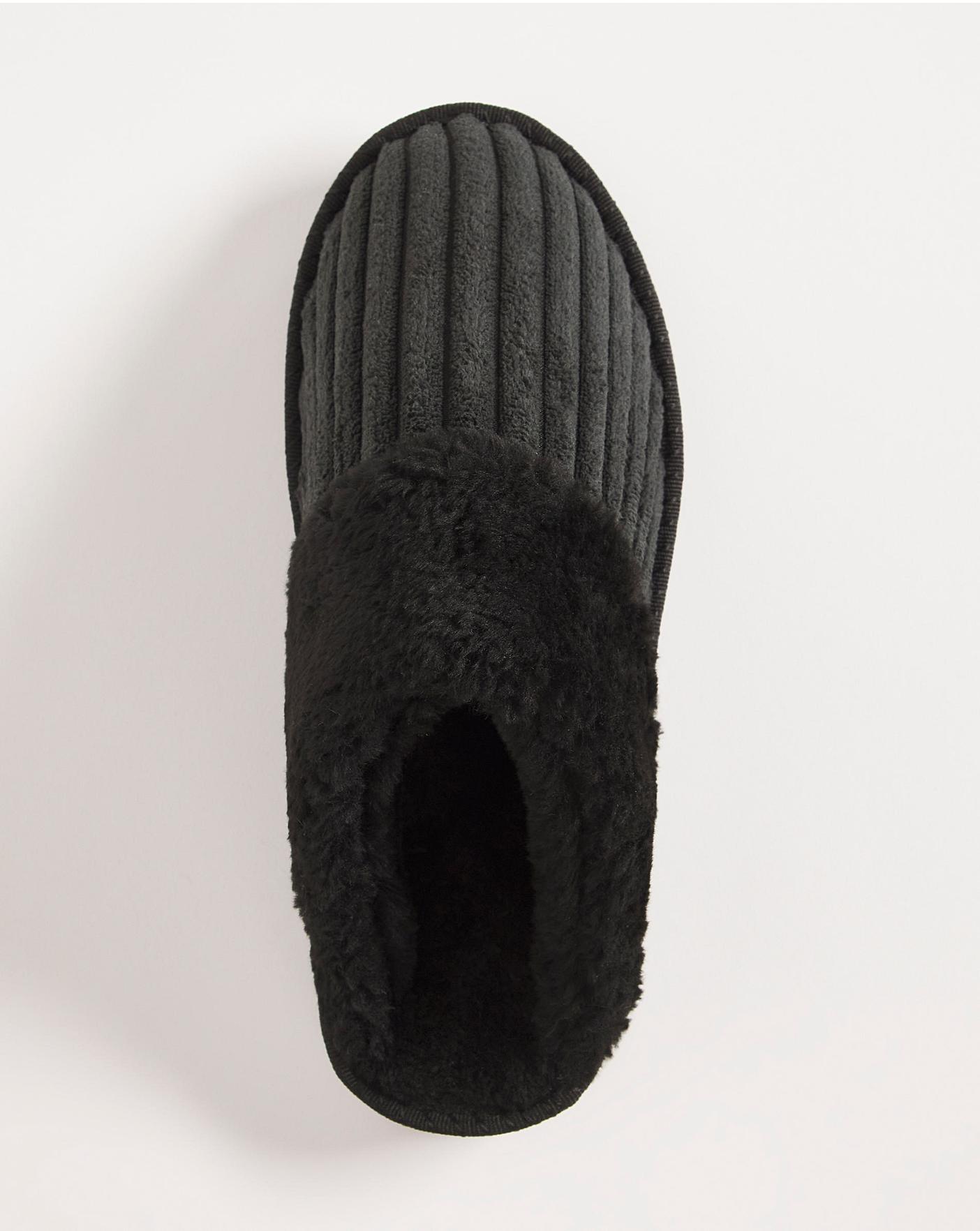 Simply Be Pammy Closed Toe Faux Fur Lined Slippers Wide Fit Simply Comfort| Black