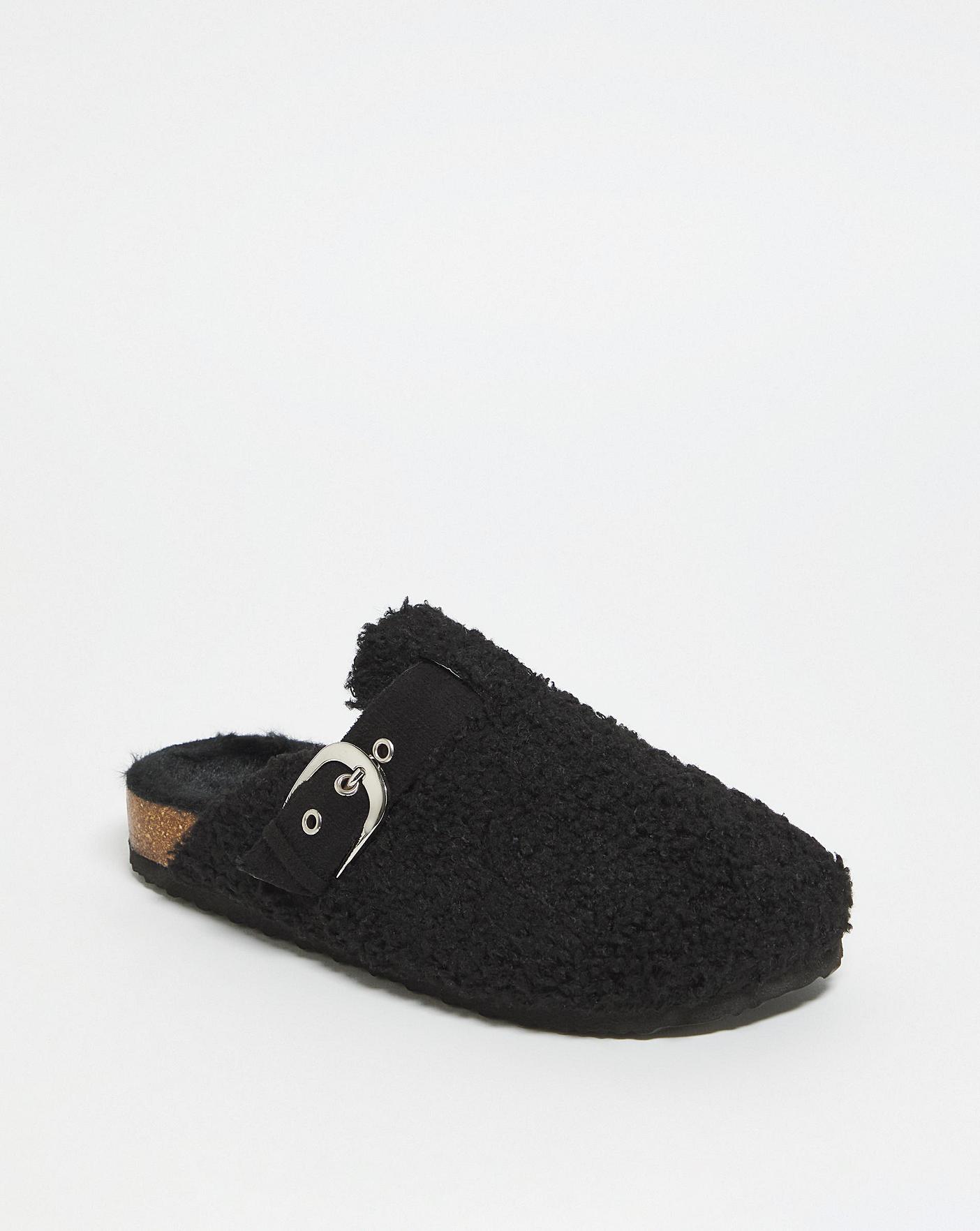 Simply Be Pau Closed Toe Clog Slippers Wide Fit| Black