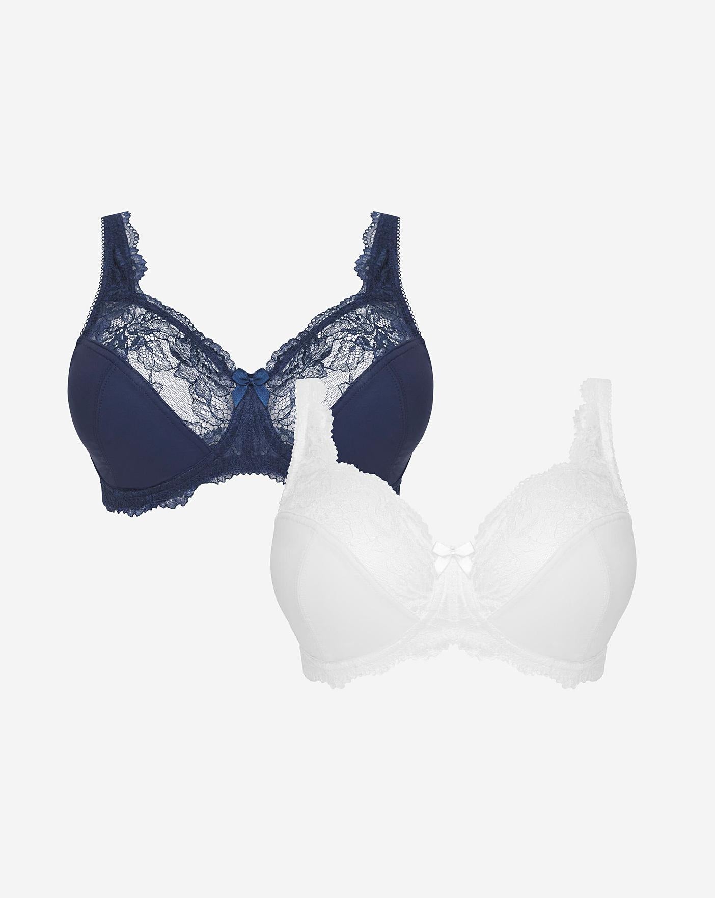 Pretty Secrets 2 Pack Ella Lace Non Wired Full Cup Bras| Navy/White