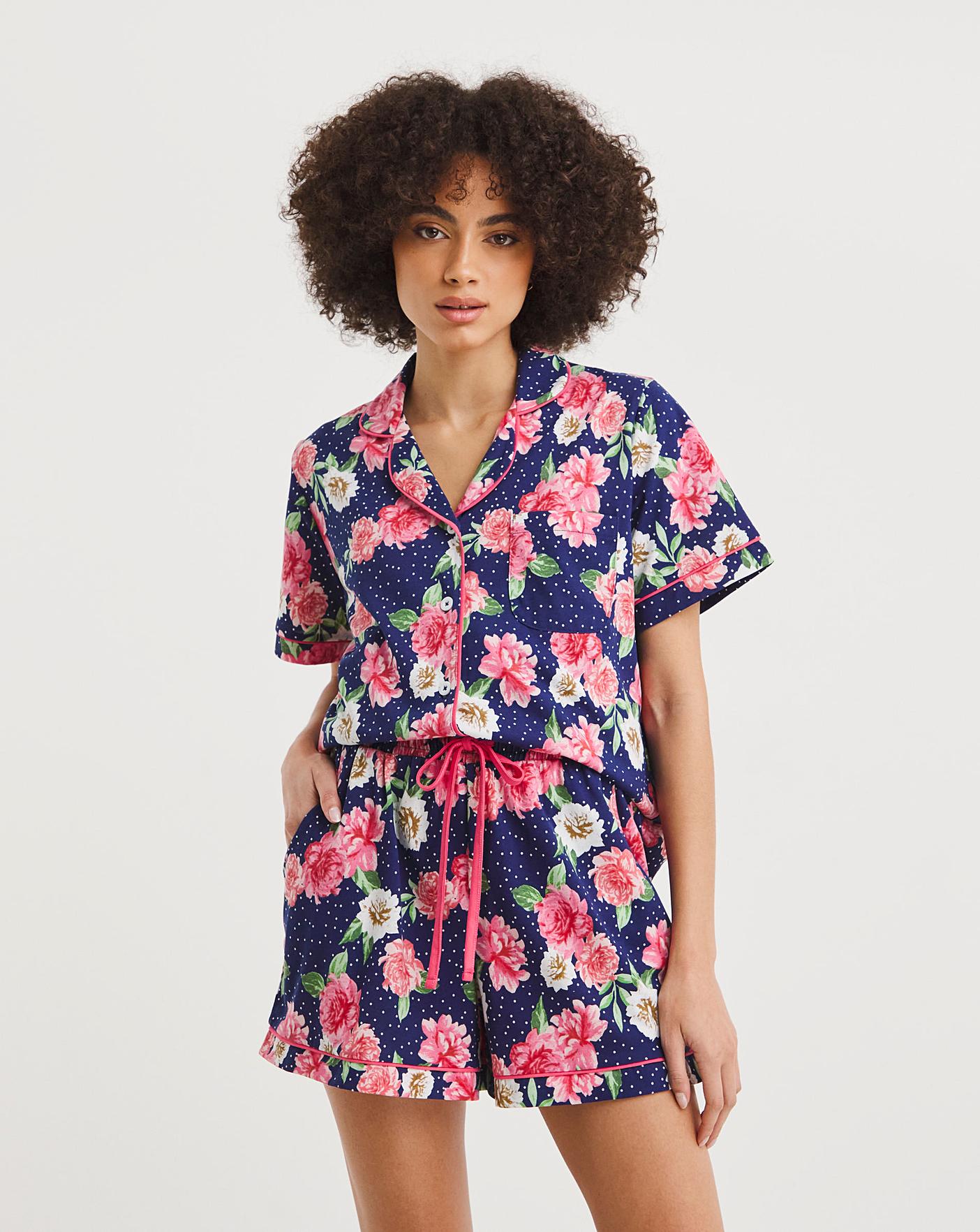 Joe Browns Navy Floral Revere Pyjama Short Set| Navy Floral