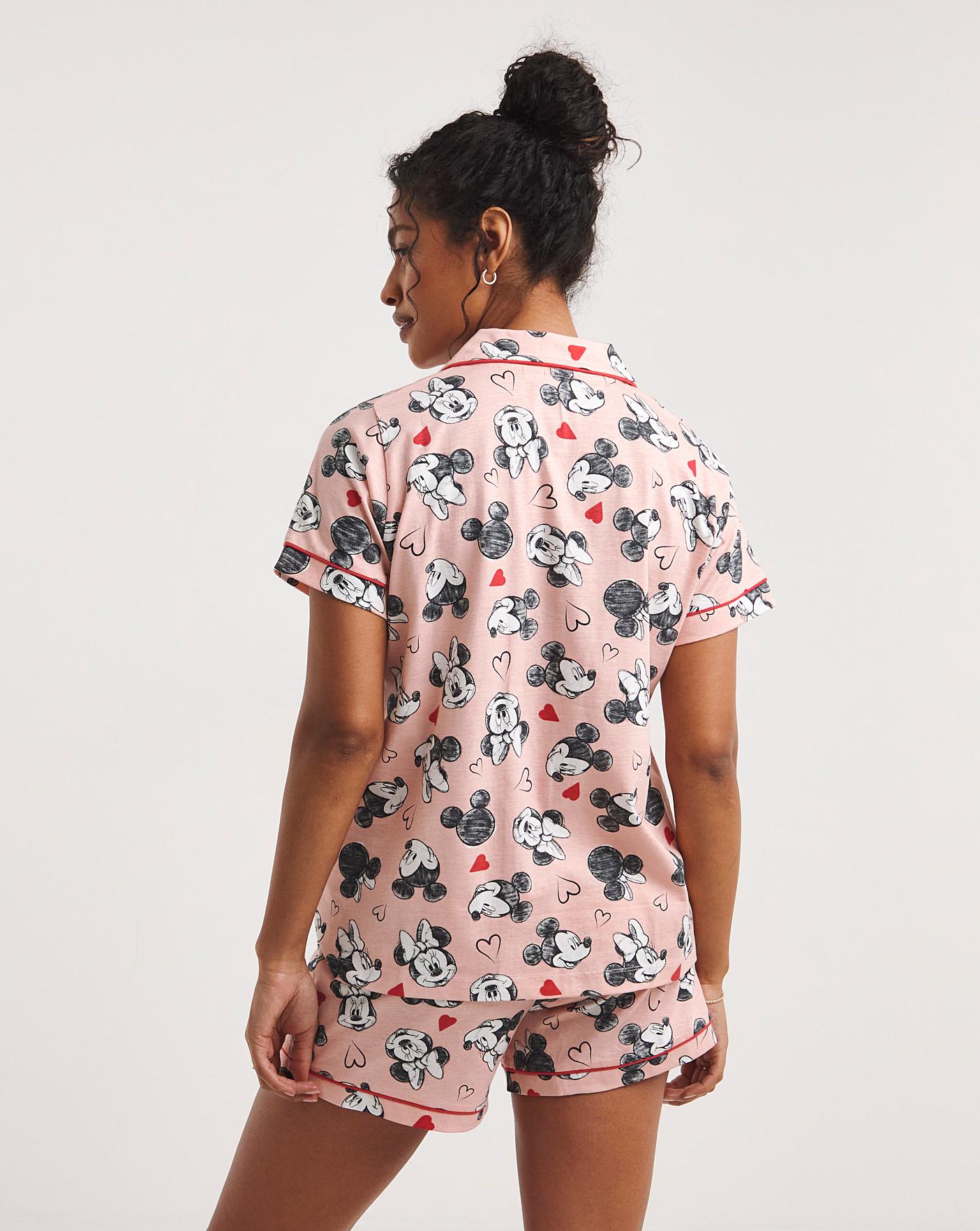 Disney Mickey And Minnie Mouse Cotton Button Through Pyjama Shortie Set| Pink