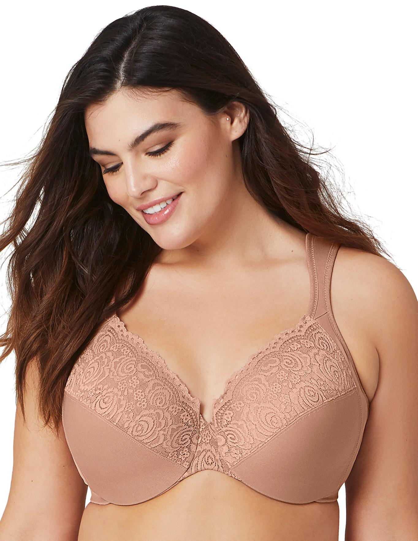  Glamorise Plus Size Low Cut WonderWire Lace Bra 1240| Cappuccino