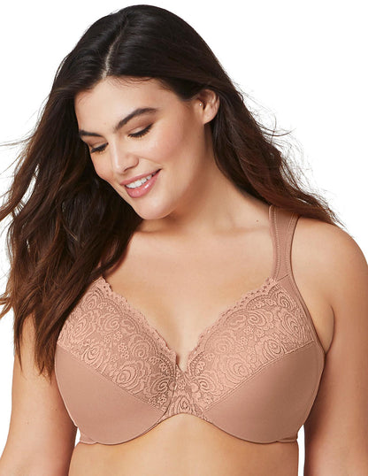  Glamorise Plus Size Low Cut WonderWire Lace Bra 1240| Cappuccino