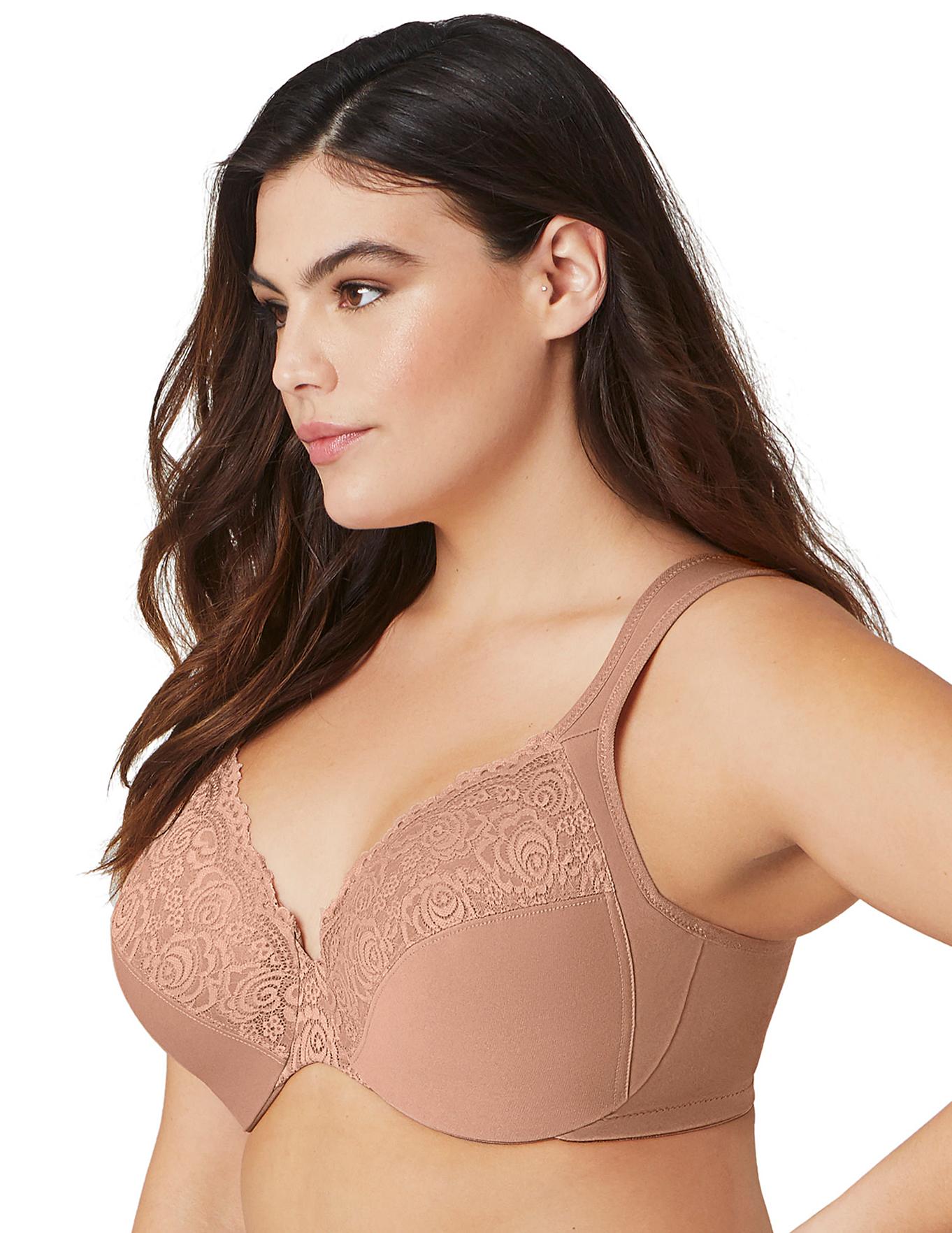  Glamorise Plus Size Low Cut WonderWire Lace Bra 1240| Cappuccino