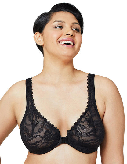  Glamorise Plus Size WonderWire Lace Front-Closure 9245| Black