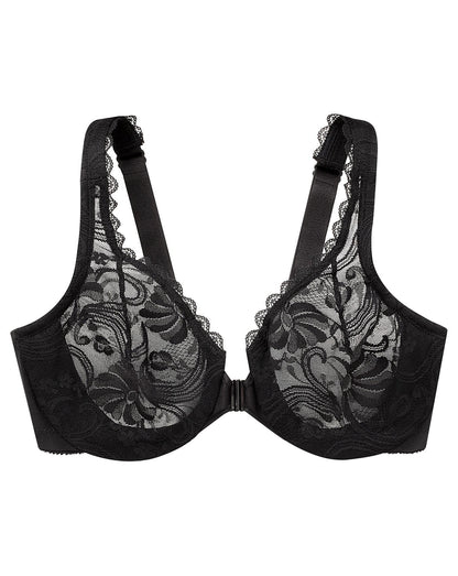  Glamorise Plus Size WonderWire Lace Front-Closure 9245| Black
