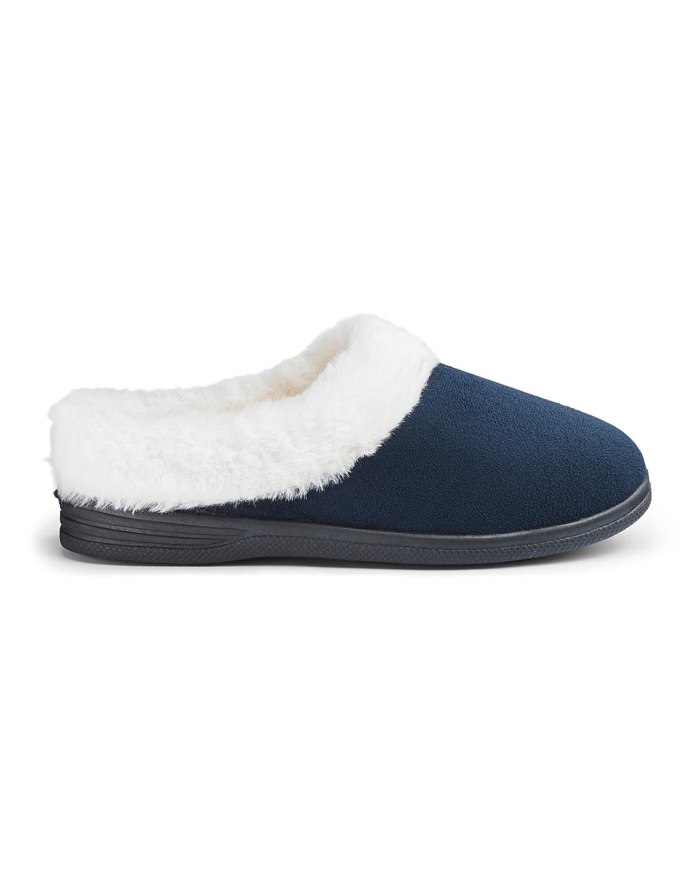  Cushion Walk Warm Lined Mule Slippers Wide E Fit