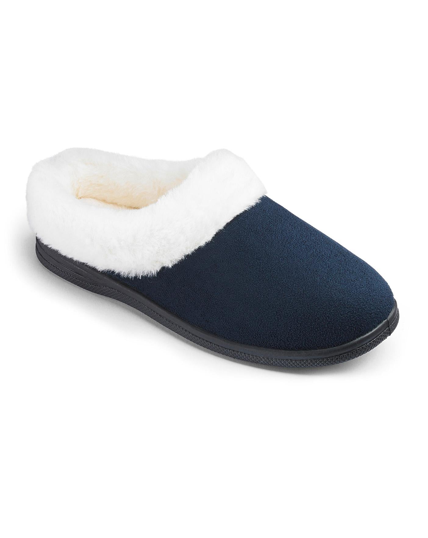  Cushion Walk Warm Lined Mule Slippers Wide E Fit