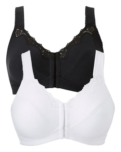  2 Pack Sarah White/Black Back Support Bras| White/Black