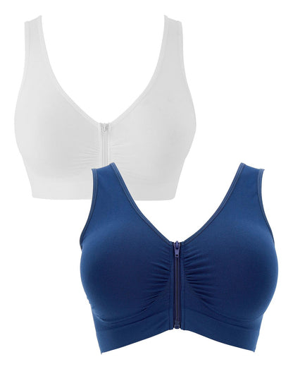  Pretty Secrets 2 Pack Navy/White Zip Front Comfort Tops A-D| Navy/White