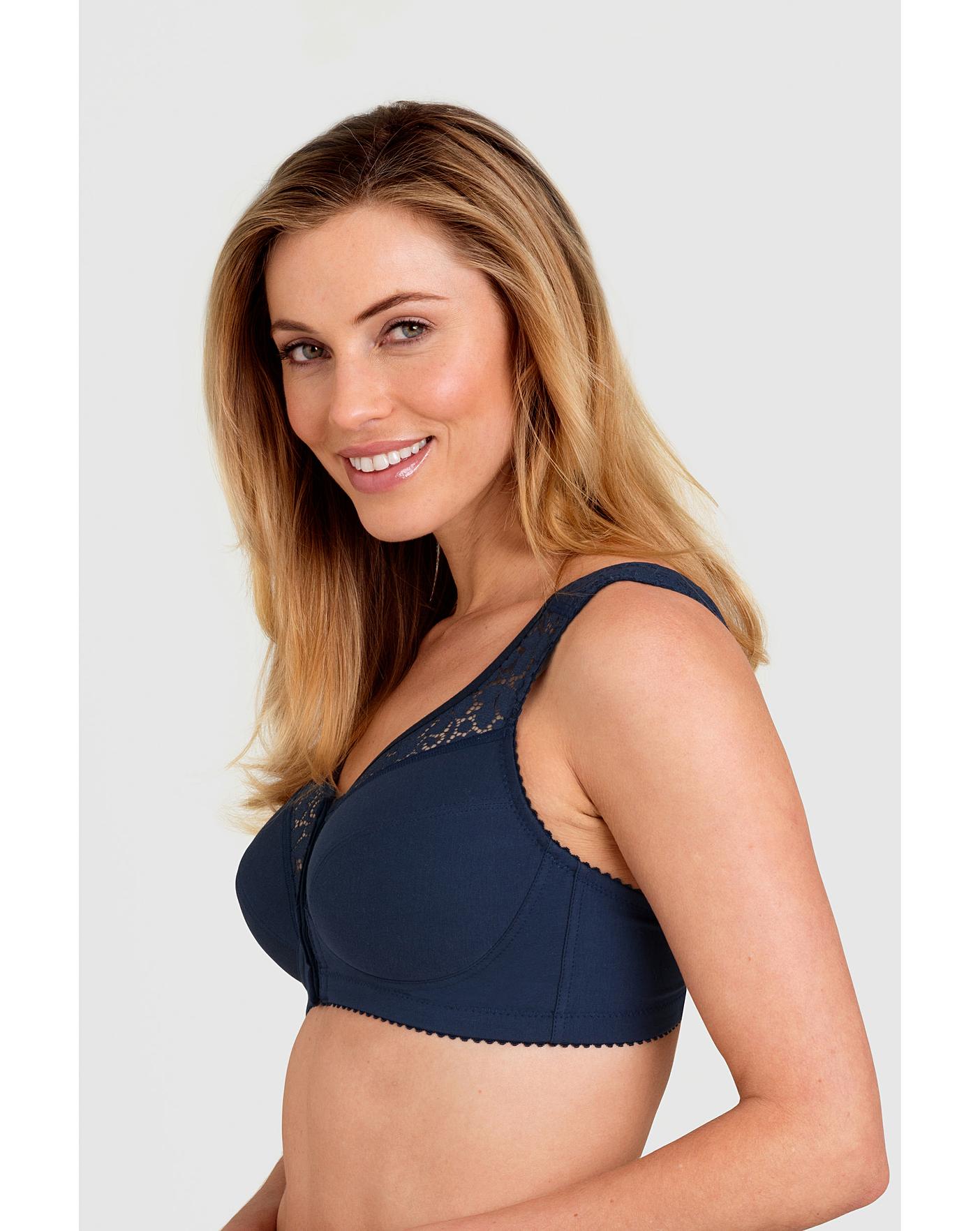  Miss Mary Of Sweden Cotton Lace Front Fastening Bra| Dark Blue