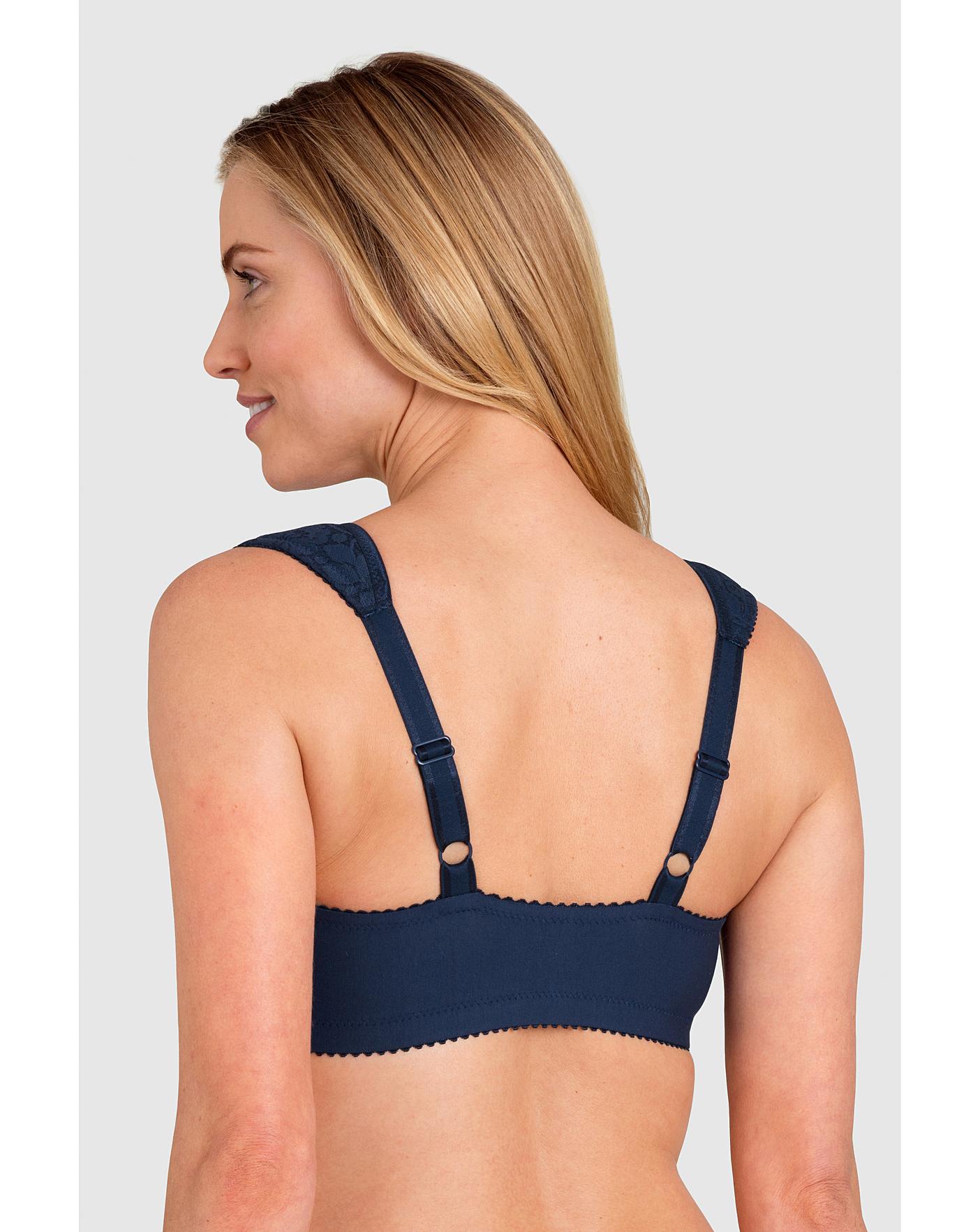  Miss Mary Of Sweden Cotton Lace Front Fastening Bra| Dark Blue