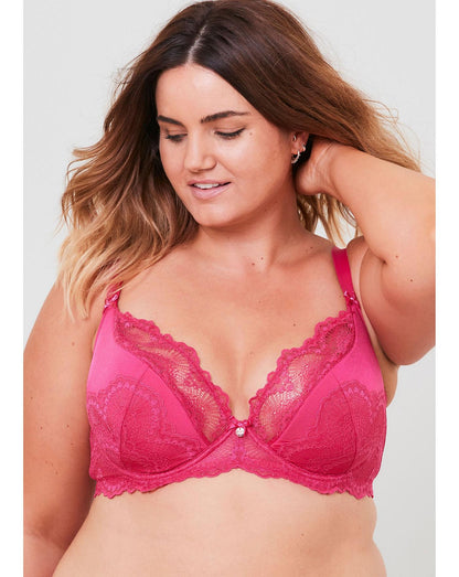  Oola Fan Lace Half Pad Bra| Bright Pink