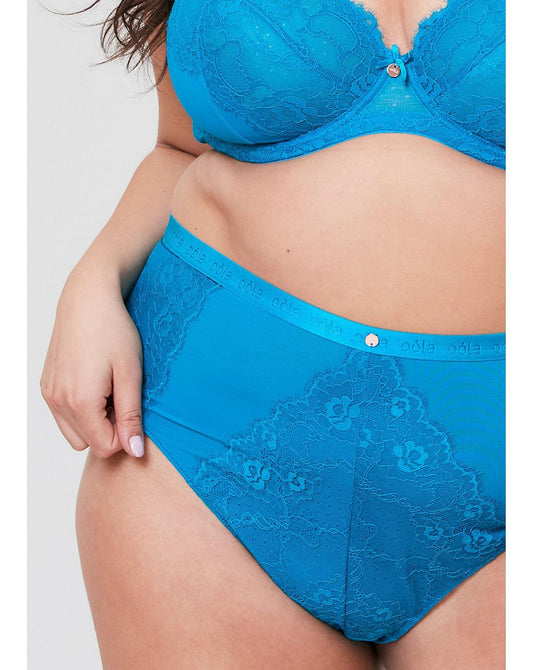  Oola Lace And Logo High Waist Thong| Teal