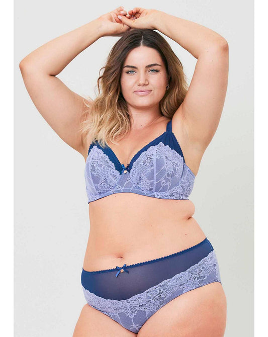  Oola Tonal Lace High Waist Knicker| Navy/Lilac