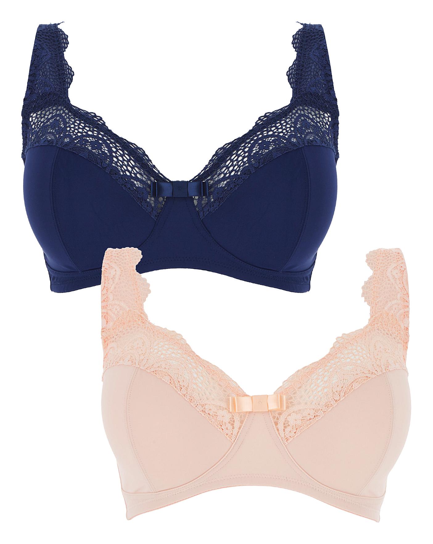  Pretty Secrets 2 Pack Lottie Lace Navy/Blush Non Wired Bras| Navy/Blush