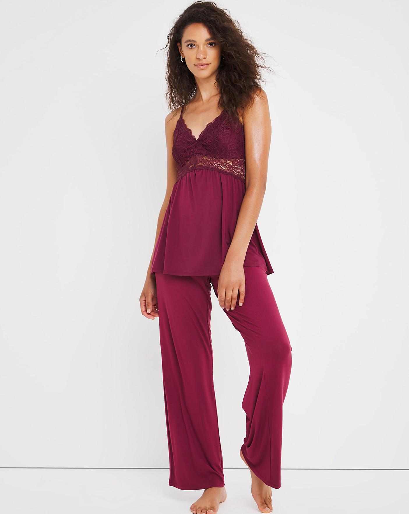  Hunkemoller Vera Lace Jersey PJ Set| Wine