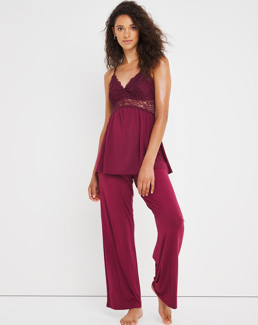  Hunkemoller Vera Lace Jersey PJ Set| Wine