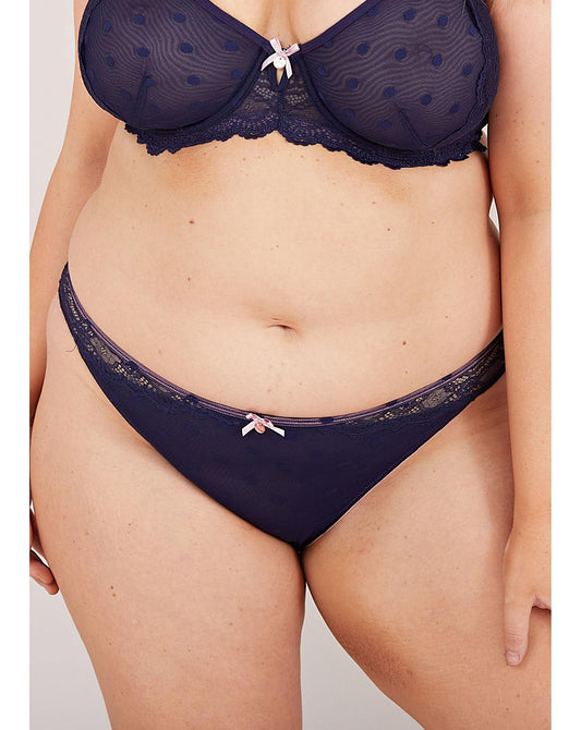  Oola Spot And Lace Padded Balconette Bra| Navy/Pink