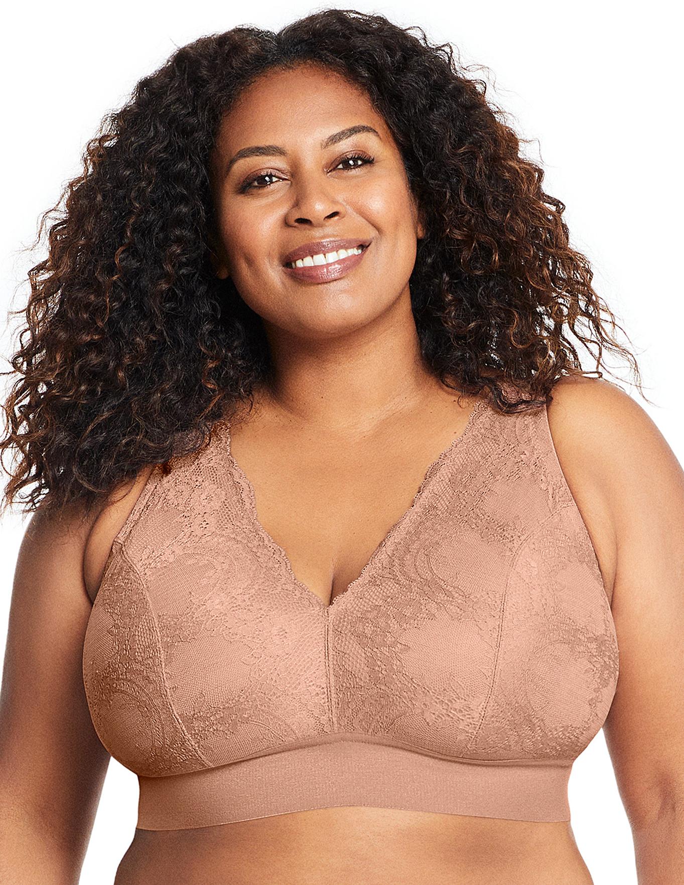  Glamorise Plus Size Lace Plunge Bralette 7013| Cappuccino