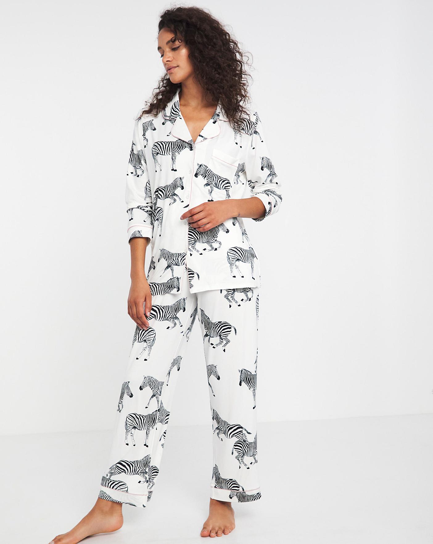  Chelsea Peers Jersey Zebra Print Button Up Pyjama Set| Zebra Print
