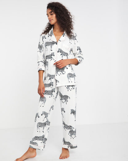  Chelsea Peers Jersey Zebra Print Button Up Pyjama Set| Zebra Print