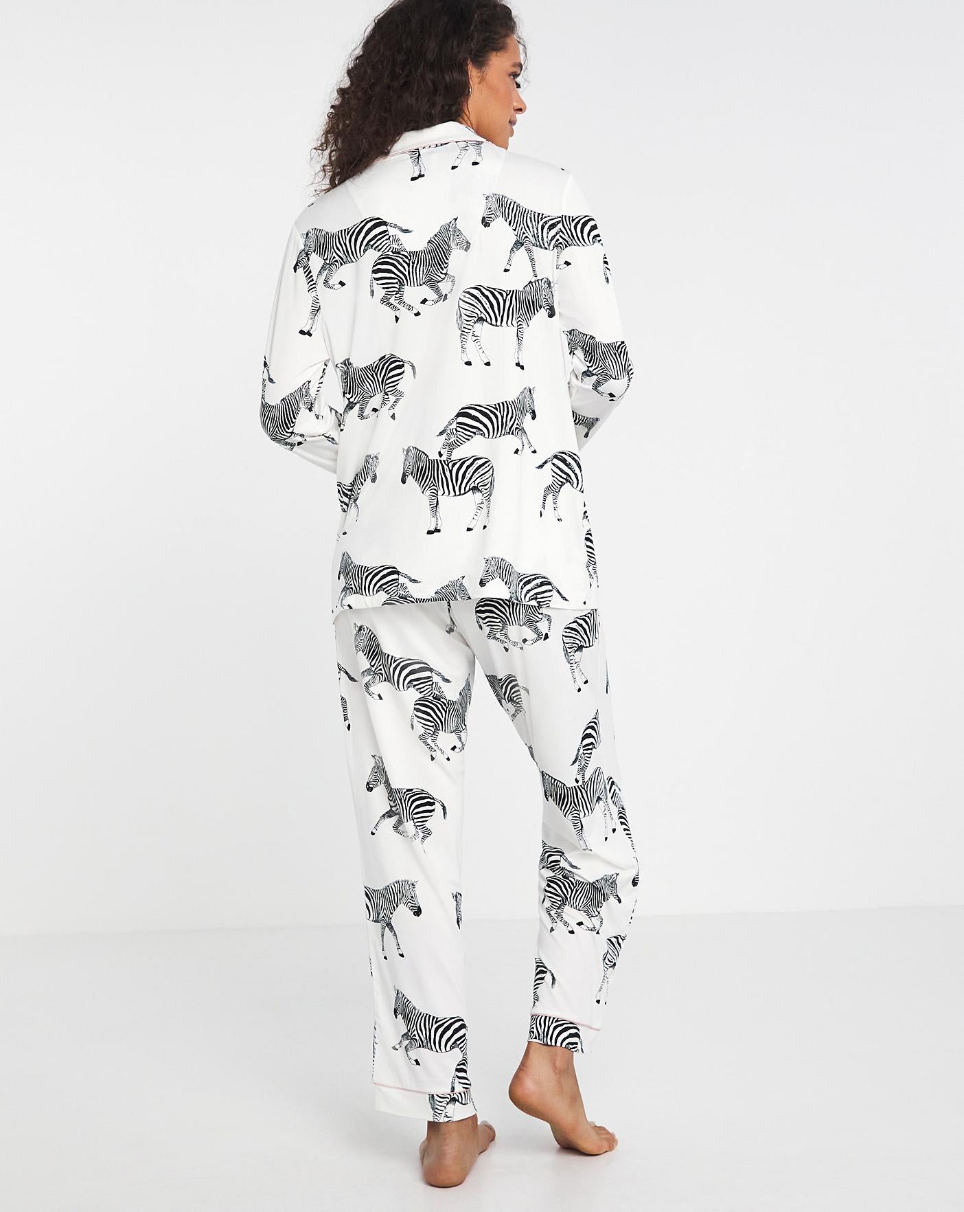  Chelsea Peers Jersey Zebra Print Button Up Pyjama Set| Zebra Print