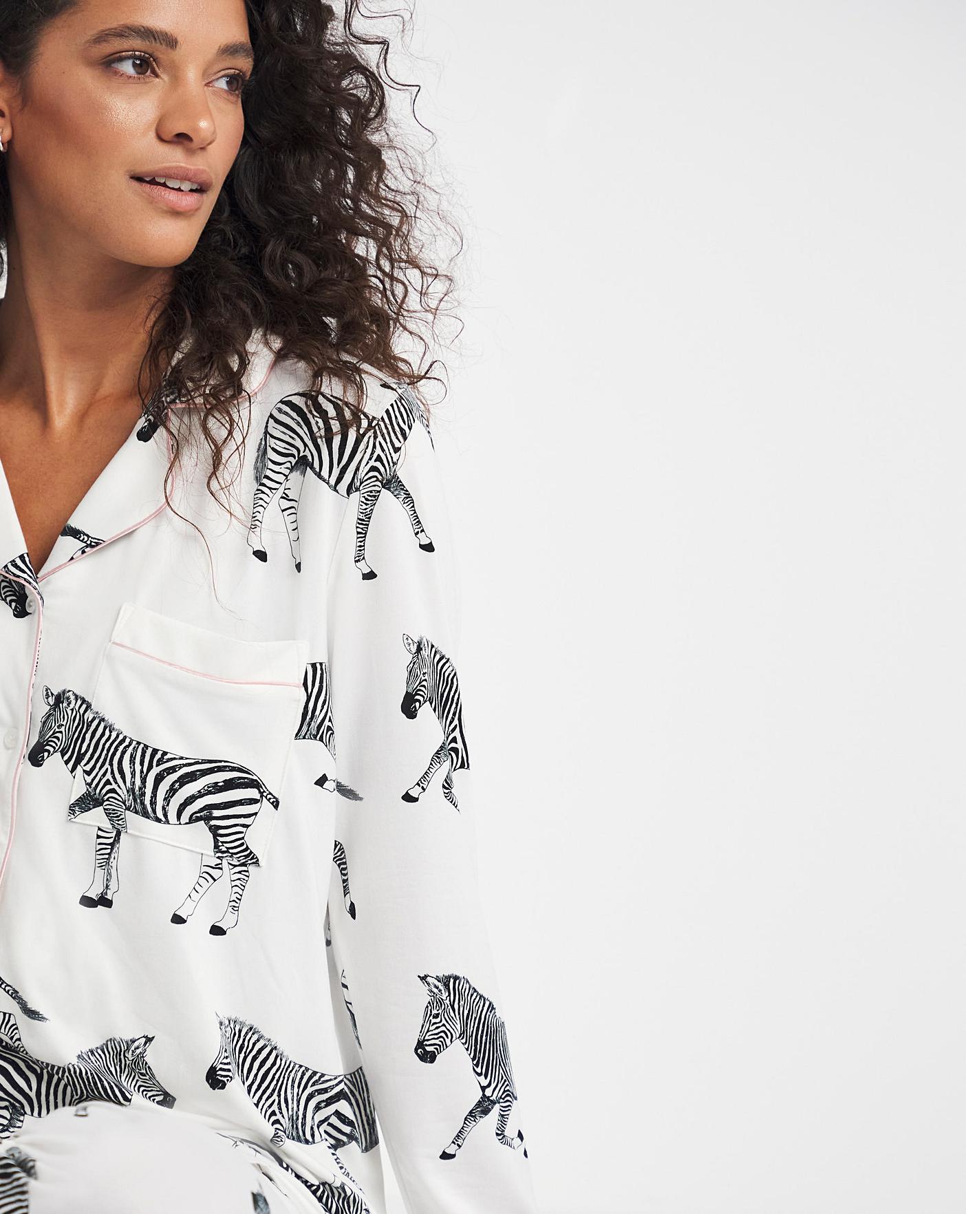  Chelsea Peers Jersey Zebra Print Button Up Pyjama Set| Zebra Print