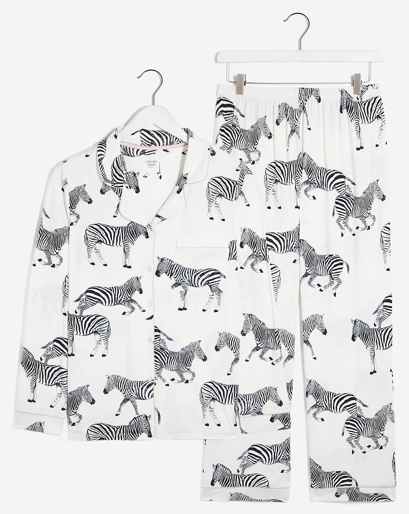  Chelsea Peers Jersey Zebra Print Button Up Pyjama Set| Zebra Print