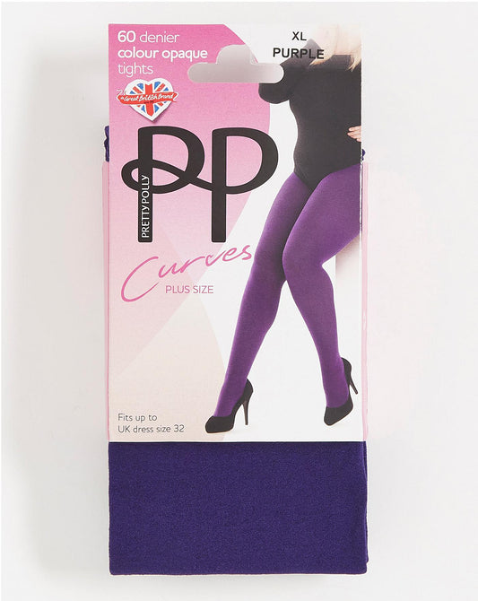  Pretty Polly Curves 60 Denier Plush Opaque Tights| Purple