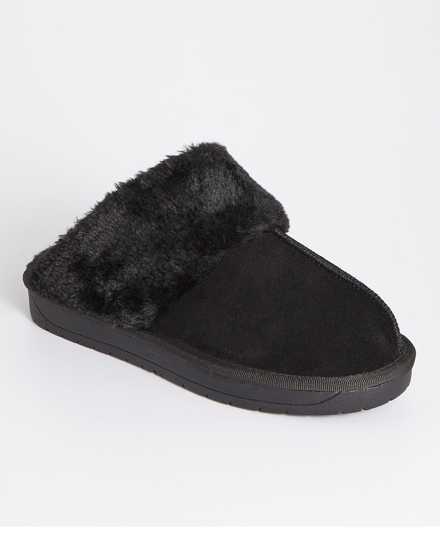 Simply Be Albz Suede Slippers Wide Simply Comfort| Black