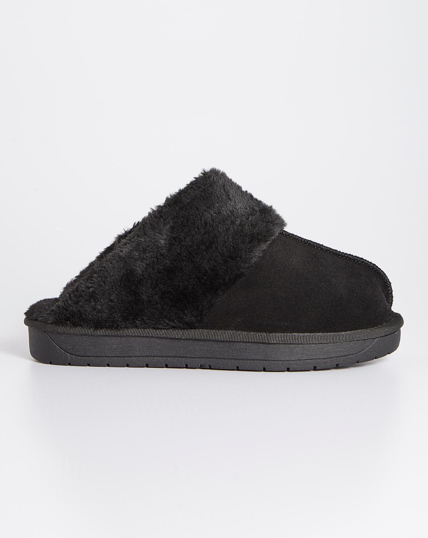 Simply Be Albz Suede Slippers Wide Simply Comfort| Black