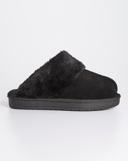 Simply Be Albz Suede Slippers Wide Simply Comfort| Black