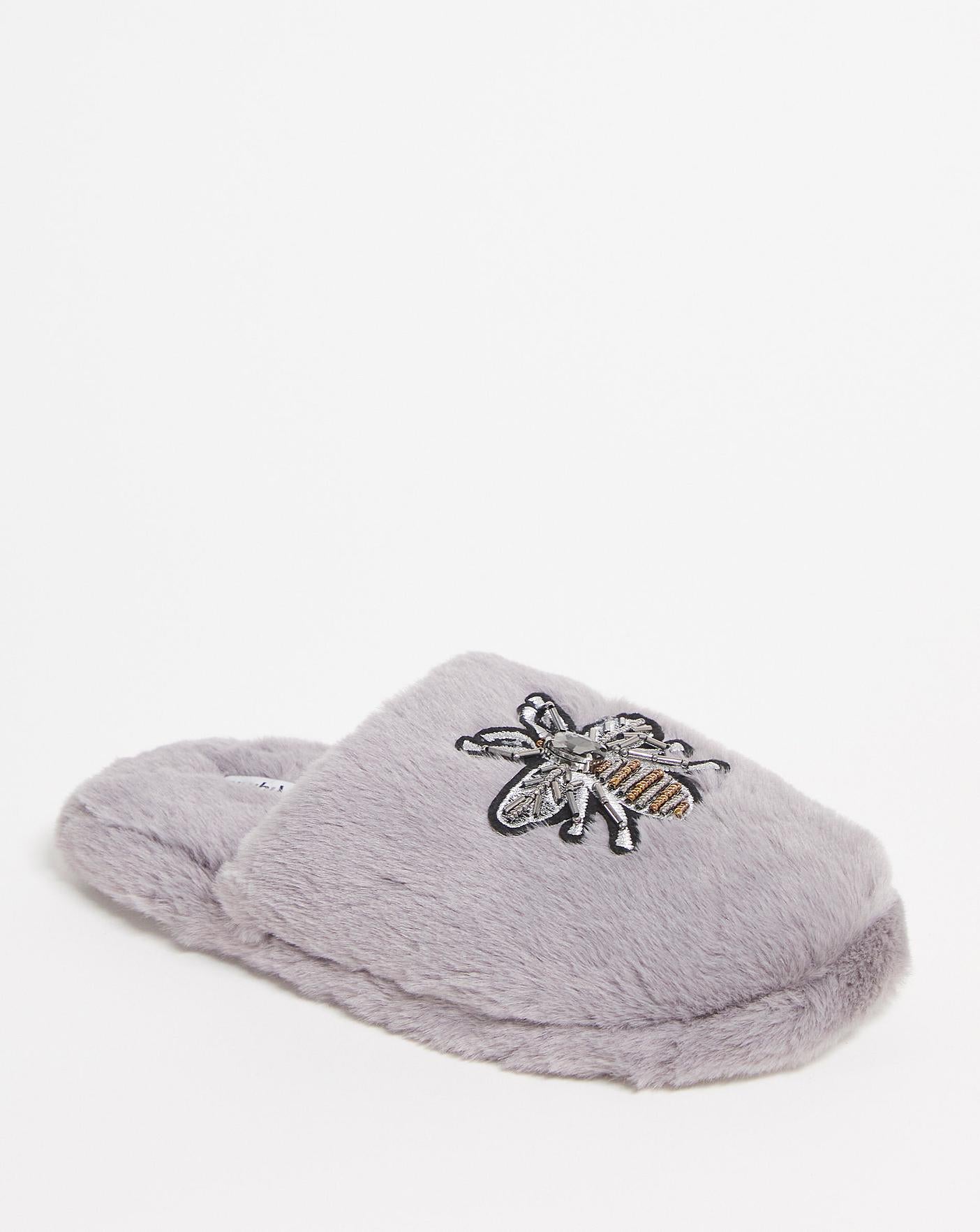 Simply Be Landry Bee Mule Slippers Wide Fit Simply Comfort| Grey