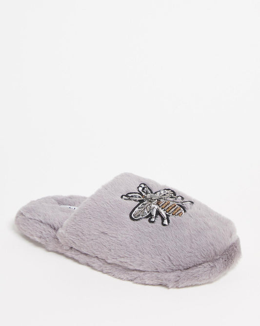 Simply Be Landry Bee Mule Slippers Wide Fit Simply Comfort| Grey