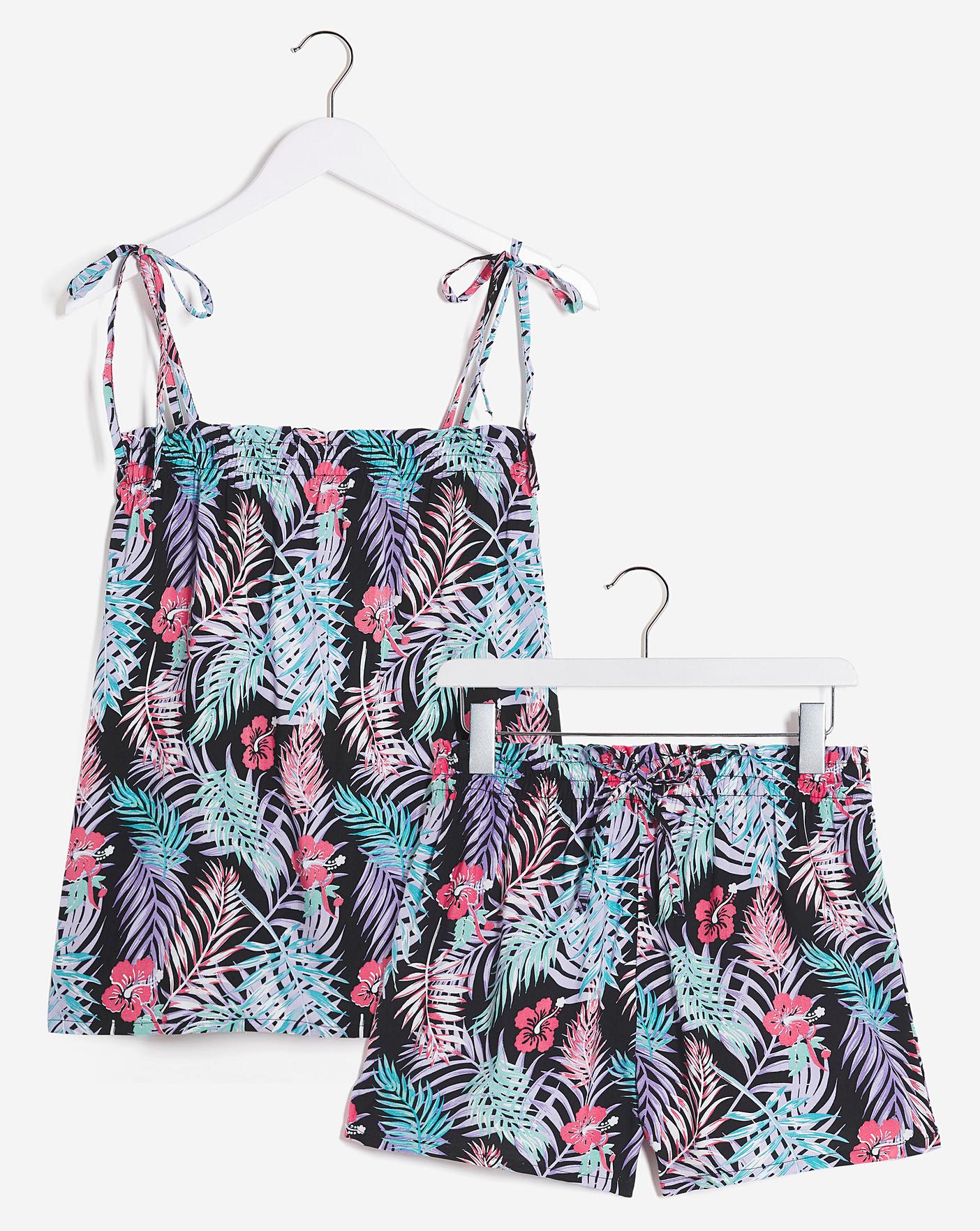  Pretty Secrets Shirred Top Pyjama Shortie Set| Palm Print