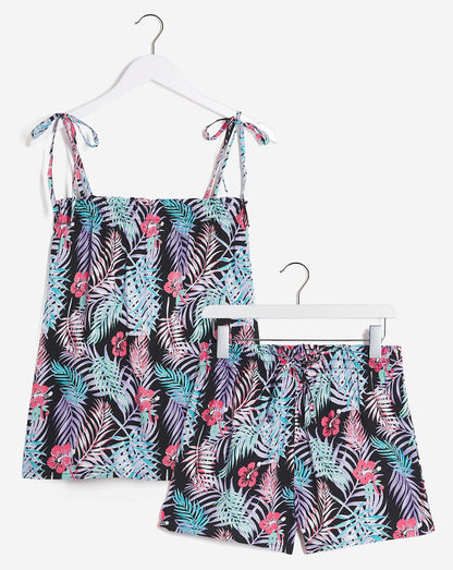  Pretty Secrets Shirred Top Pyjama Shortie Set| Palm Print
