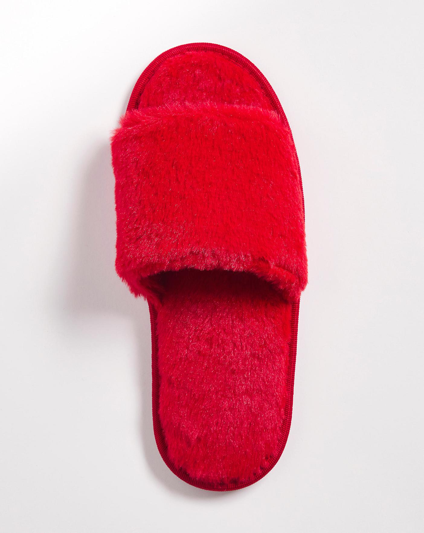  Plush Open Toe Mule Slippers Wide E Fit| Width - E| Red