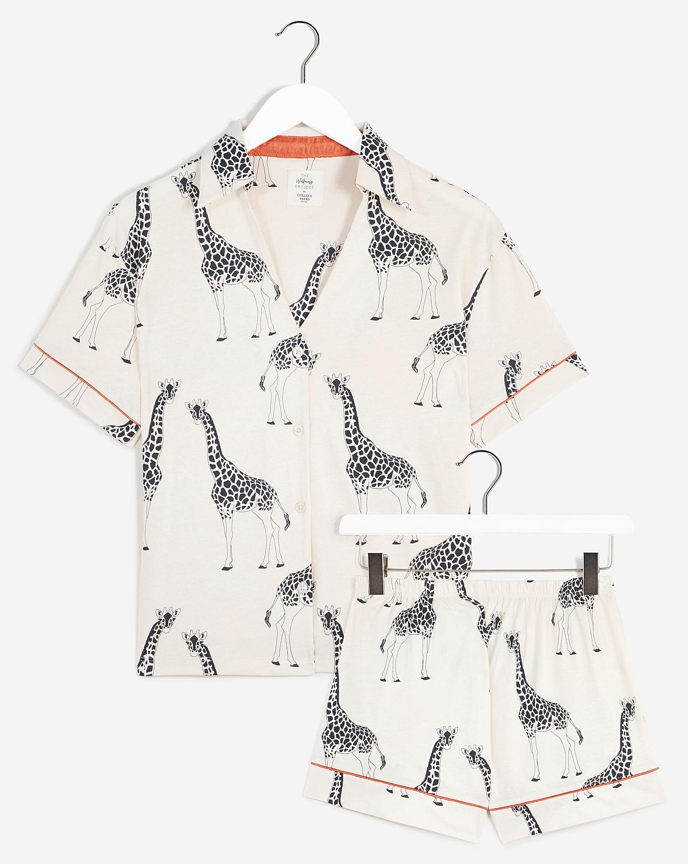  Chelsea Peers Jersey Giraffe Short Pyjama Set| Cream Print