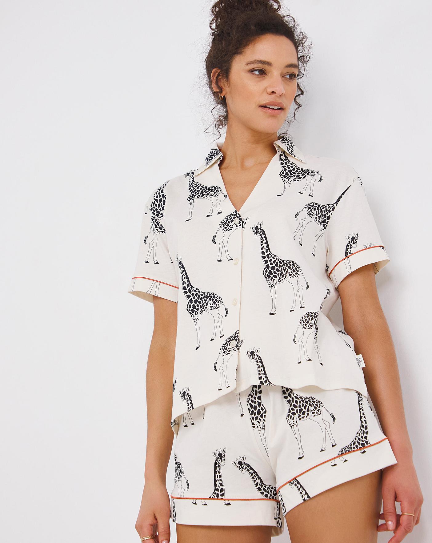  Chelsea Peers Jersey Giraffe Short Pyjama Set| Cream Print