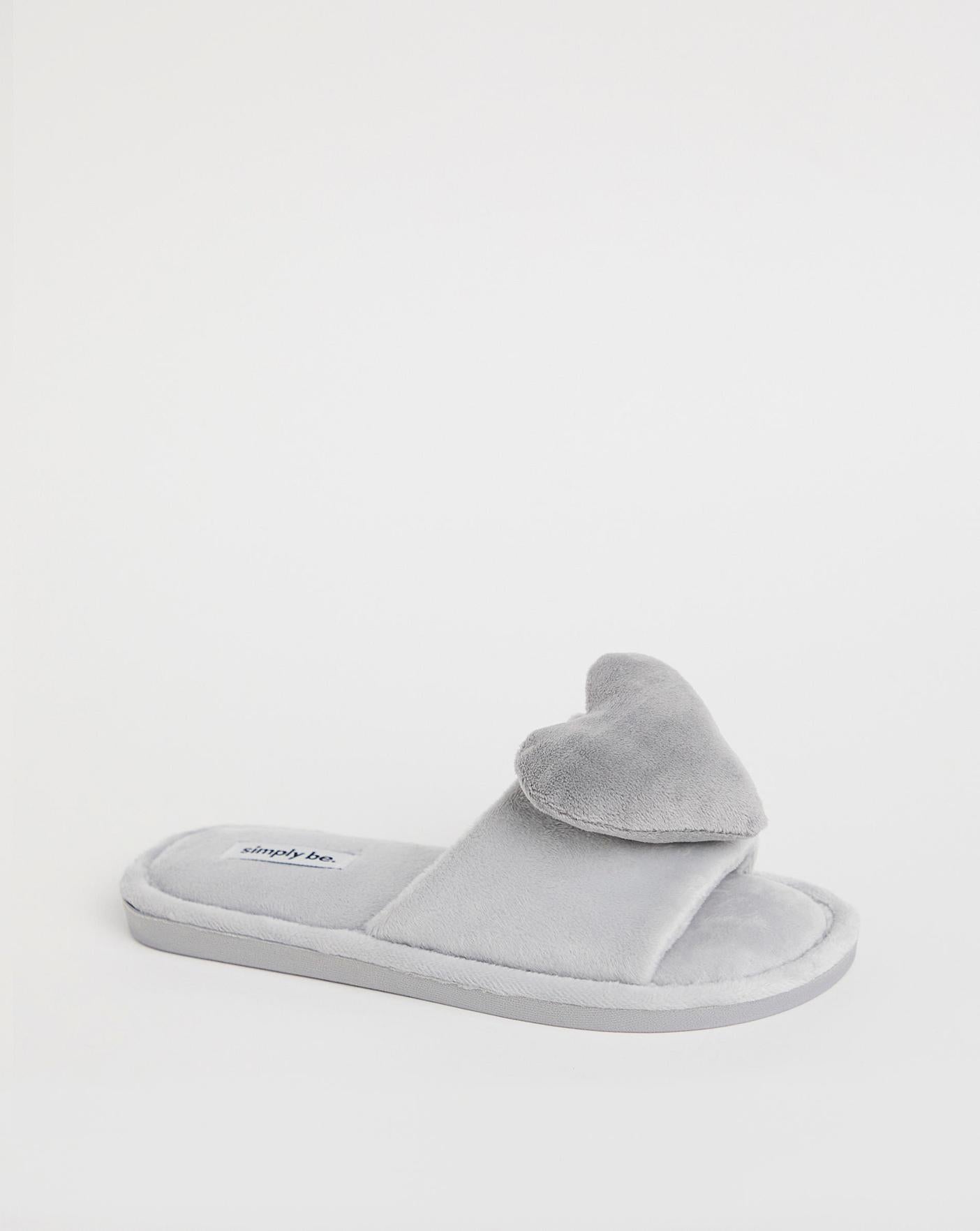Simply Be Loverly 3D Heart Slipper Wide Fit Simply Comfort| Grey