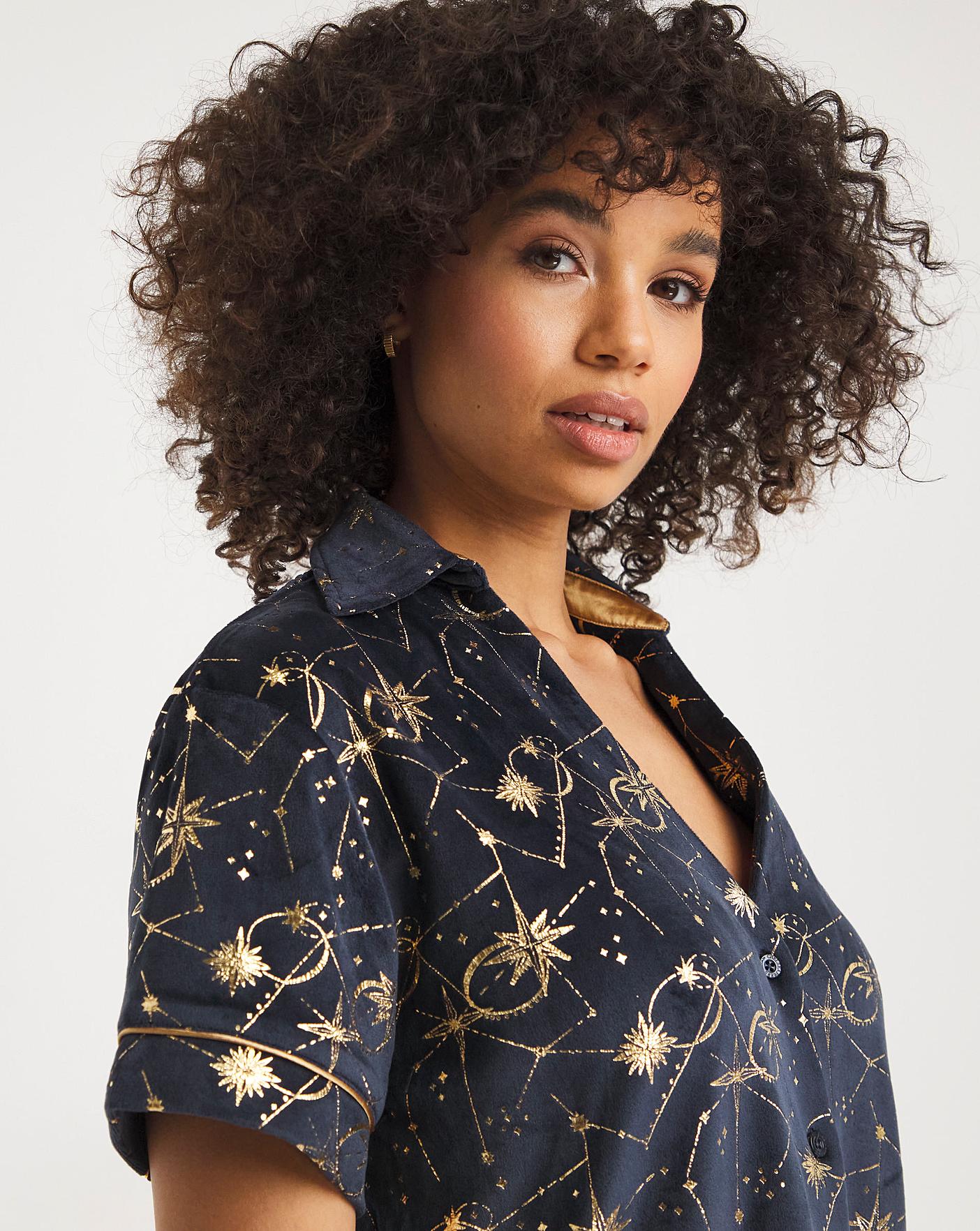  Chelsea Peers Velour Celestial Print Shortie PJ Set| Navy