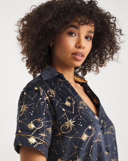  Chelsea Peers Velour Celestial Print Shortie PJ Set| Navy