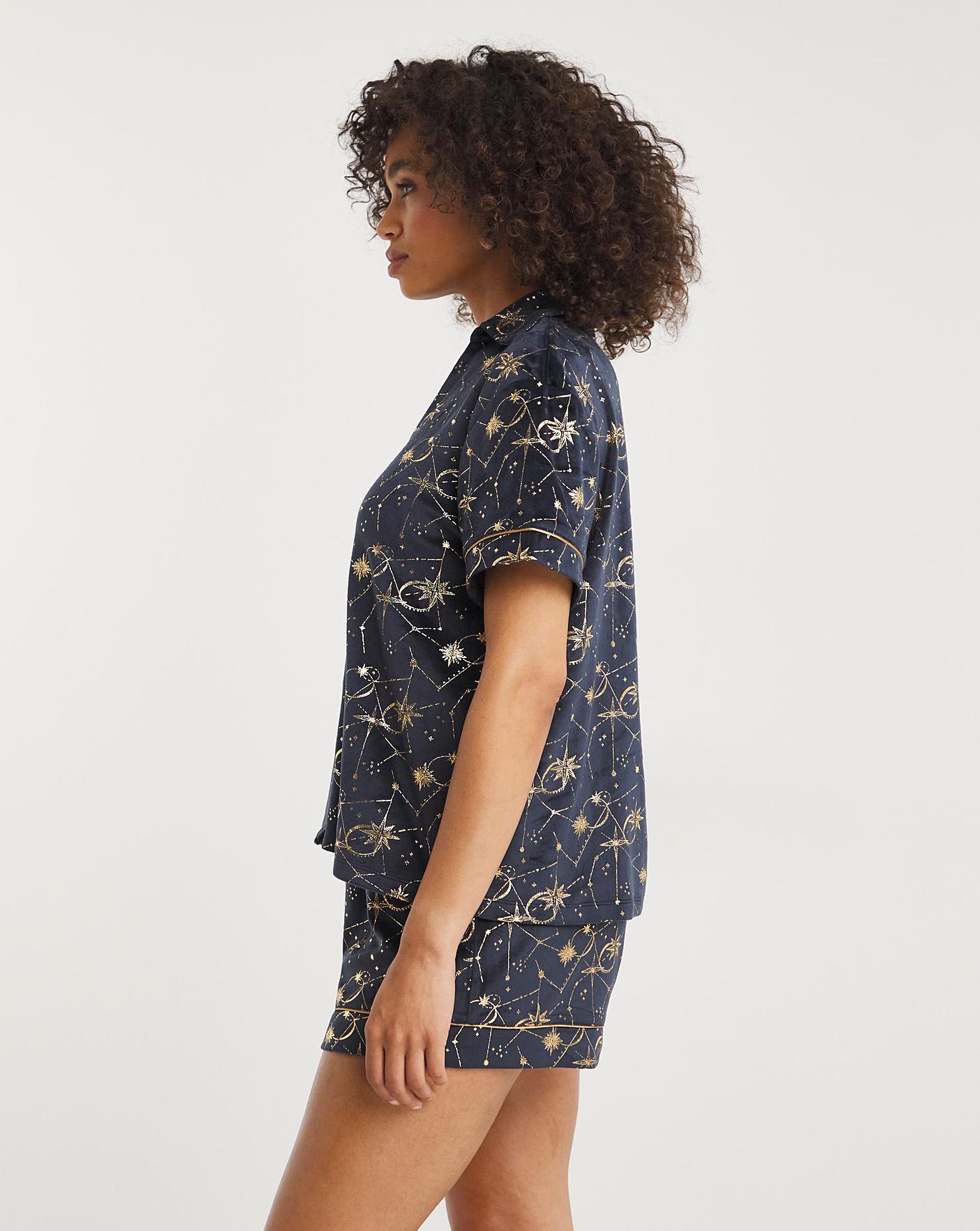  Chelsea Peers Velour Celestial Print Shortie PJ Set| Navy
