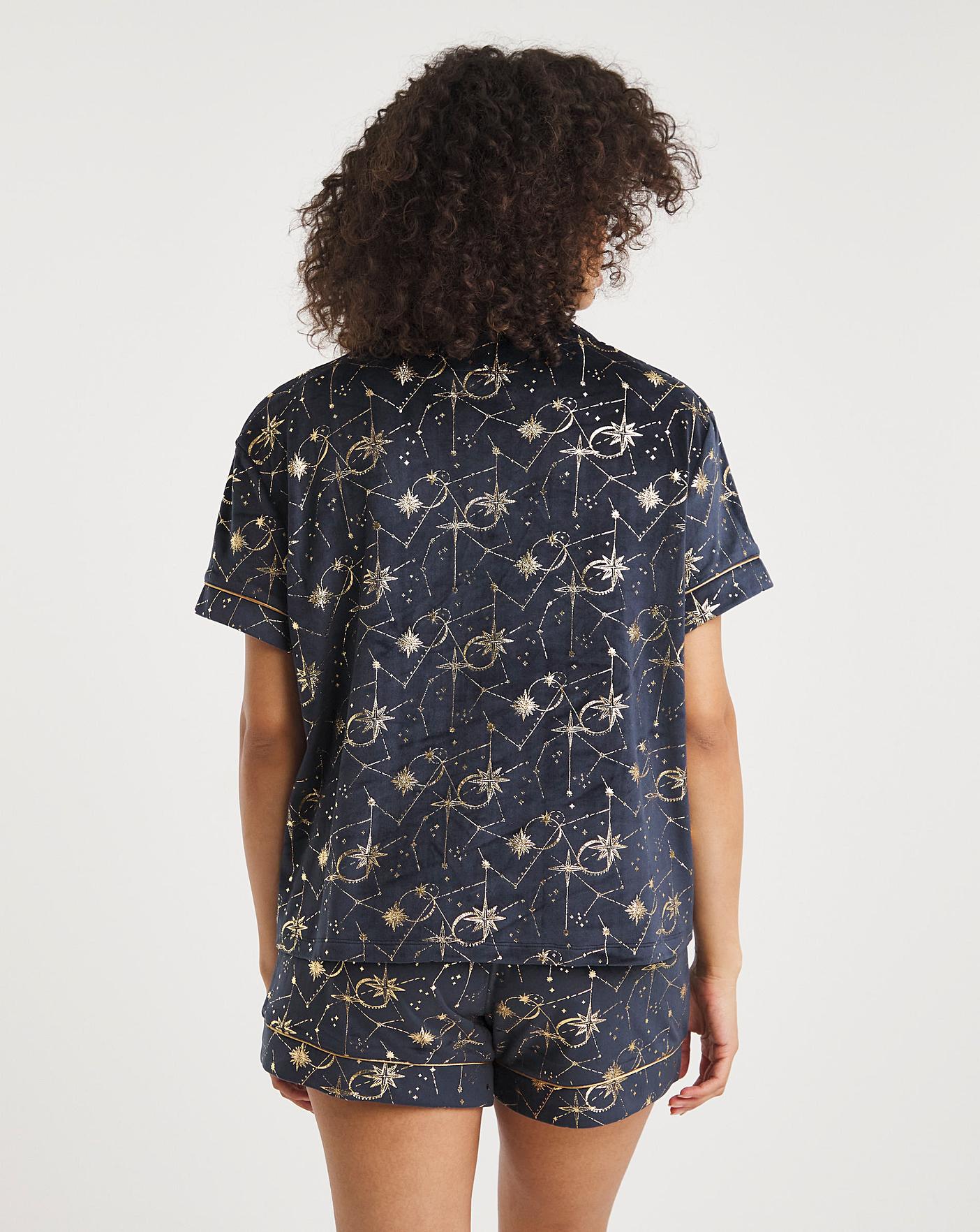 Chelsea Peers Velour Celestial Print Shortie PJ Set| Navy