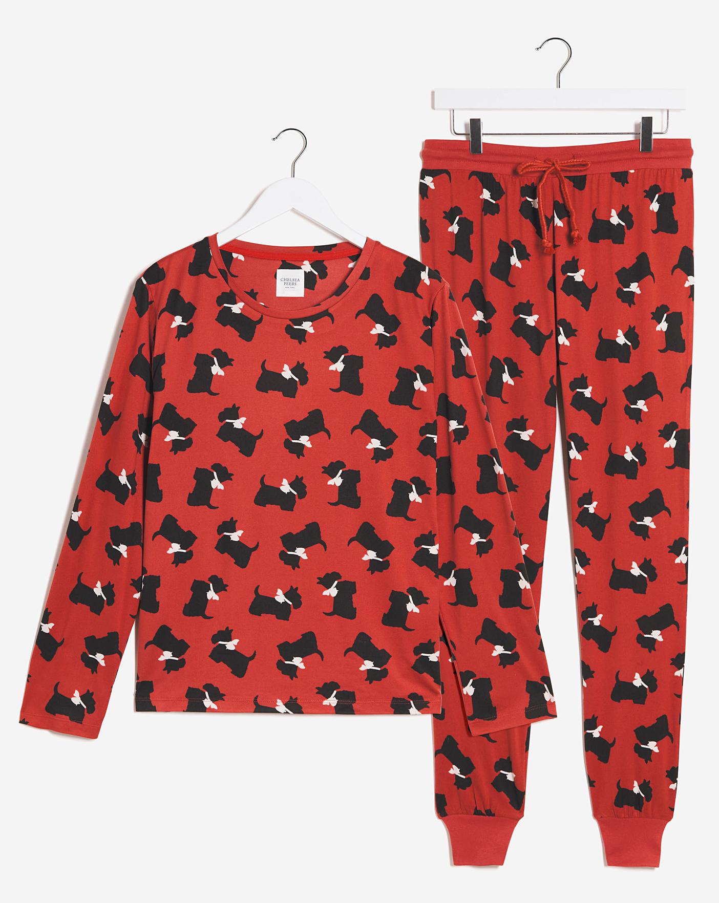  Exclusive To Us Chelsea Peers Jersey Scotty Dog Crew PJ Set| Red Multicolour
