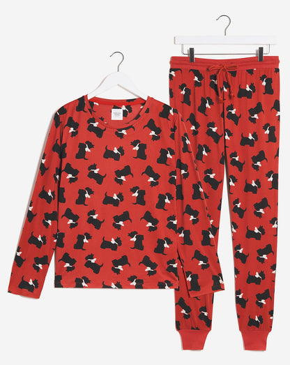  Exclusive To Us Chelsea Peers Jersey Scotty Dog Crew PJ Set| Red Multicolour
