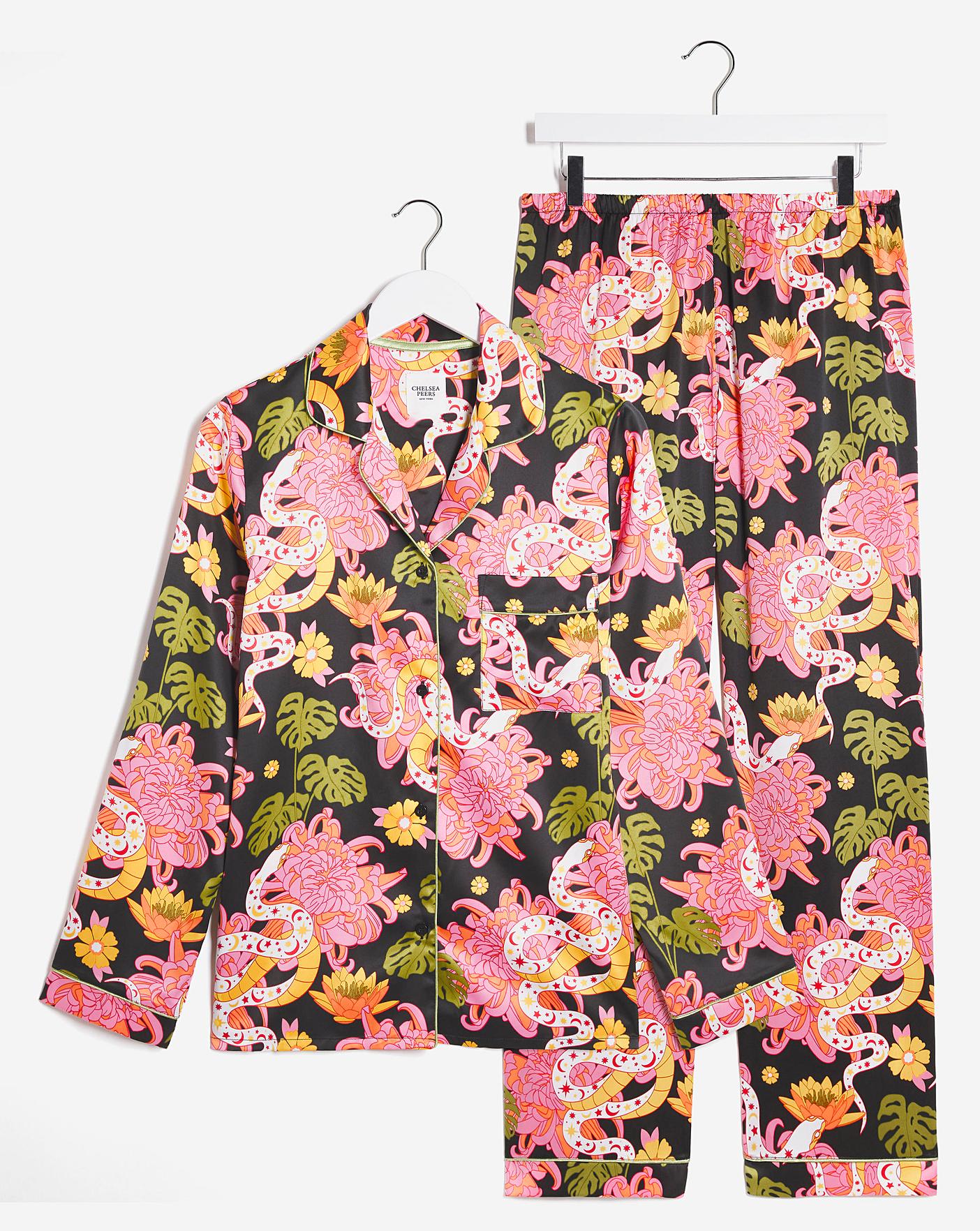  Chelsea Peers Woven Satin Snake Floral PJ Set| Multi