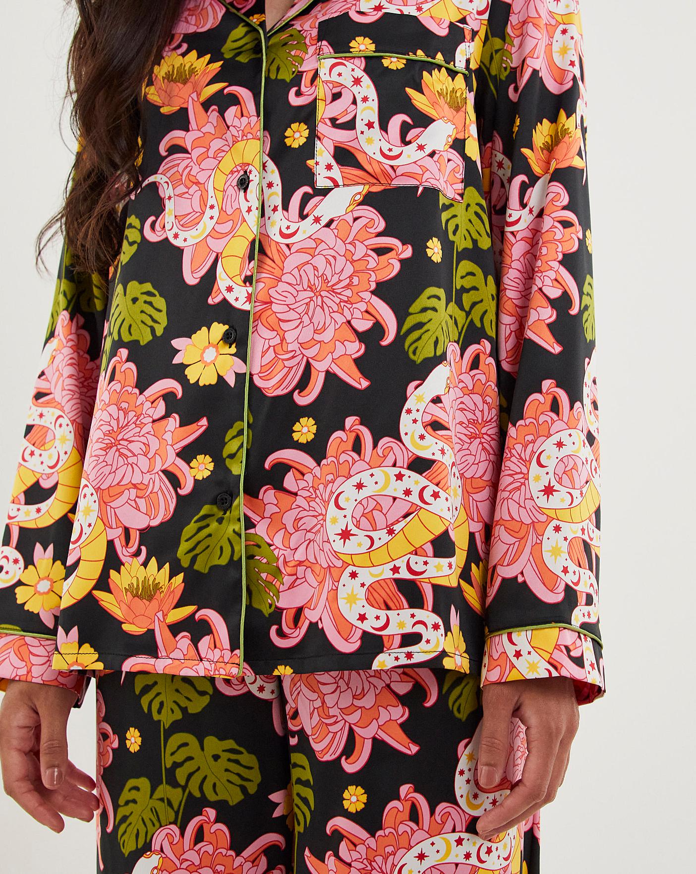  Chelsea Peers Woven Satin Snake Floral PJ Set| Multi